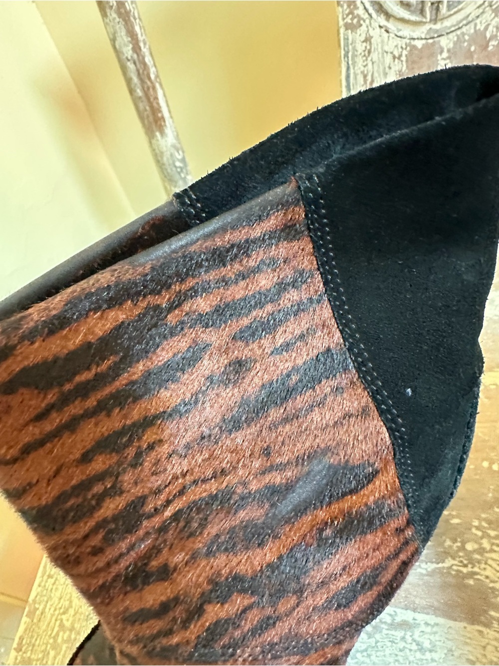 Isabel Marant Norwood Black/Brown Tiger-Stripe Pony Hair Ankle Boots Hidden Heel - Picture 8 of 11